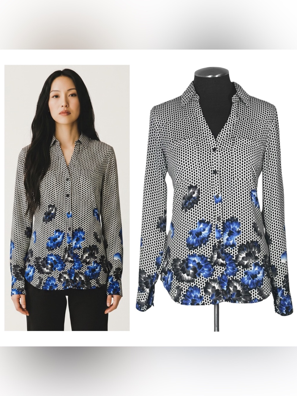 🆕 Express – Floral Polka Dot Portofino Long Sleeve Button Down Top – Small